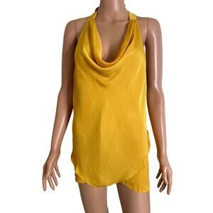 BCBGMaxazria Kira Cowlneck halter top mustard yellow NEW MSRP $138 SZ LG